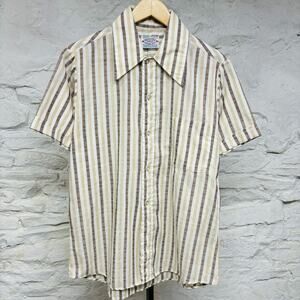 Donlin Vintage 60s 70s MCM Striped Short Sleeve Button Up Shirt Mad Men Retro